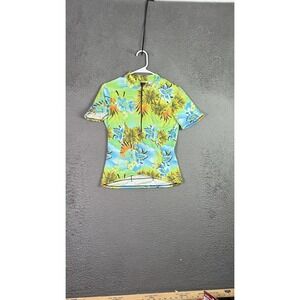 Shebeest Cycling Shirt Womens Medium Blue Green Floral Tropical Jersey USA